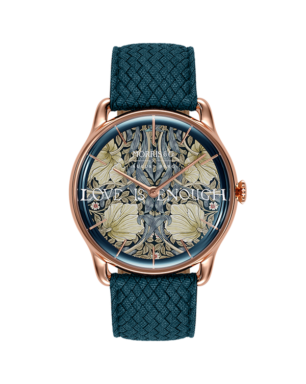 August Berg Morris & Co Pimpernel Rose Gold Indigo Perlon 38mm