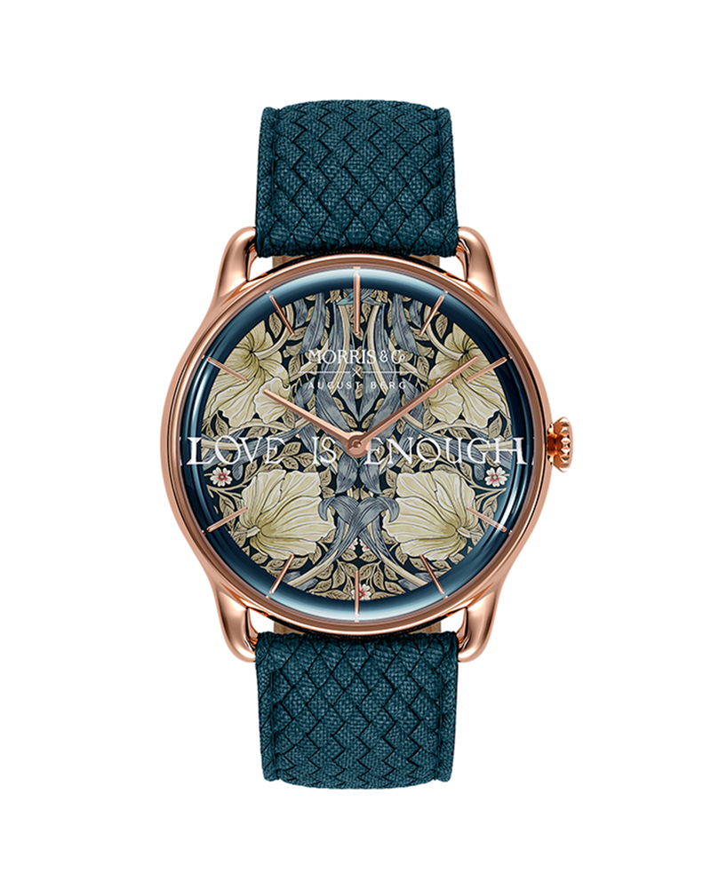 August Berg Morris & Co Pimpernel Rose Gold Indigo Perlon 38mm