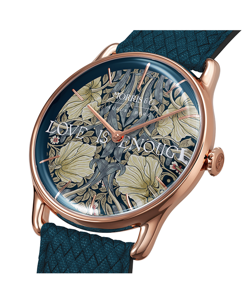 August Berg Morris & Co Pimpernel Rose Gold Indigo Perlon 38mm