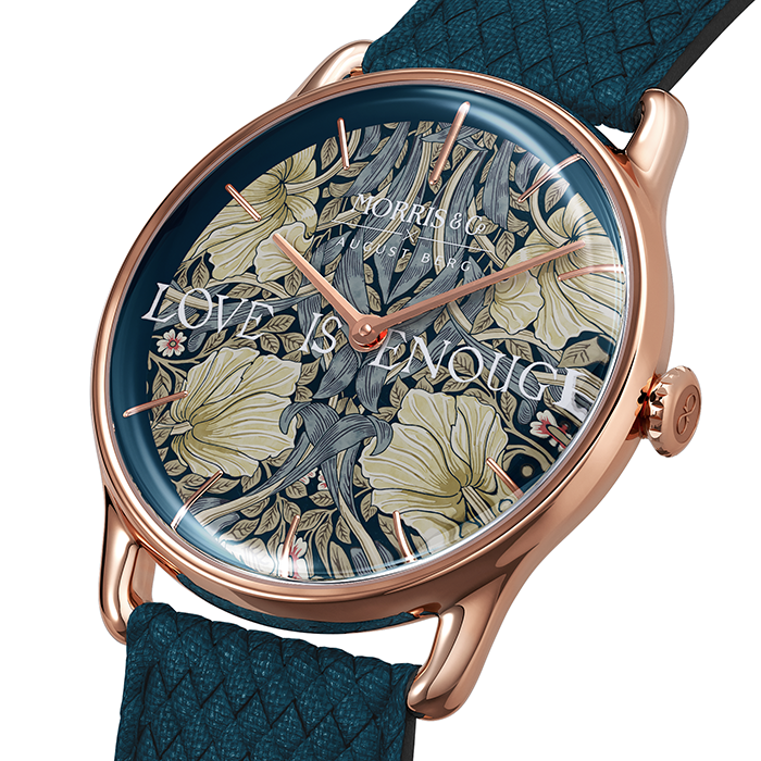 August Berg Morris & Co Pimpernel Rose Gold Indigo Perlon 38mm