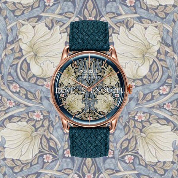 August Berg Morris & Co Pimpernel Rose Gold Indigo Perlon 38mm