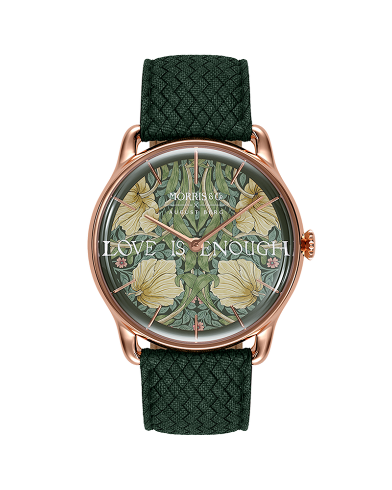 August Berg Morris & Co Pimpernel Rose Gold Fennel Perlon 38mm