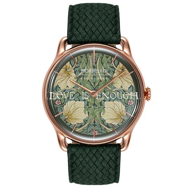 August Berg Morris & Co Pimpernel Rose Gold Fennel Perlon 38mm