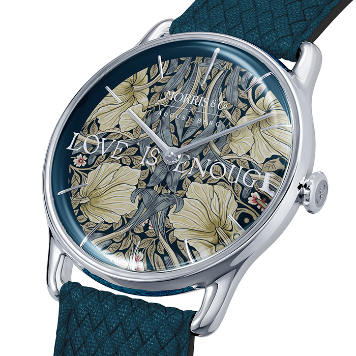 August Berg Morris & Co Pimpernel Silver Indigo Perlon 38mm