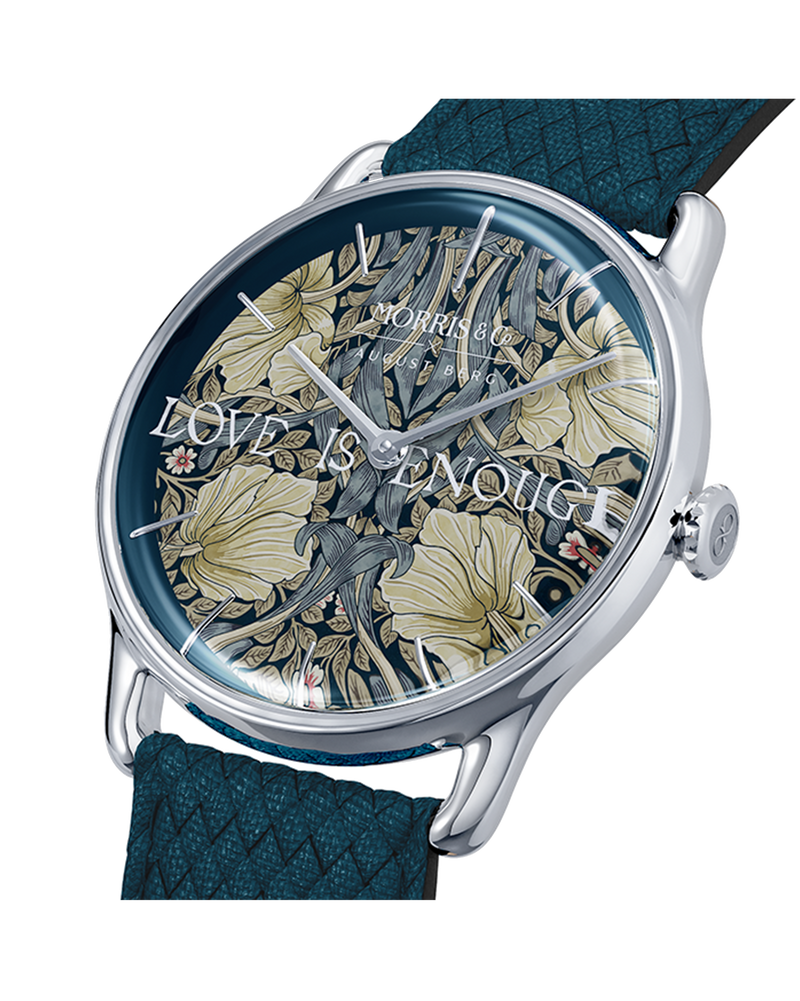 August Berg Morris & Co Pimpernel Silver Indigo Perlon 38mm