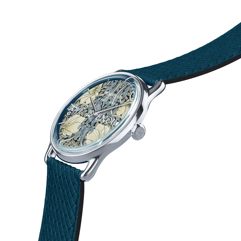 August Berg Morris & Co Pimpernel Silver Indigo Perlon 38mm