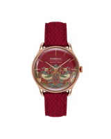 August Berg MORRIS & CO CRIMSON Rose Gold Strawberry Thief Red Perlon 30mm