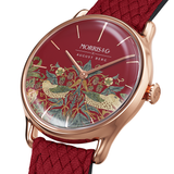 August Berg MORRIS & CO CRIMSON Rose Gold Strawberry Thief Red Perlon 30mm