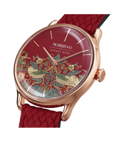 August Berg MORRIS & CO CRIMSON Rose Gold Strawberry Thief Red Perlon 30mm