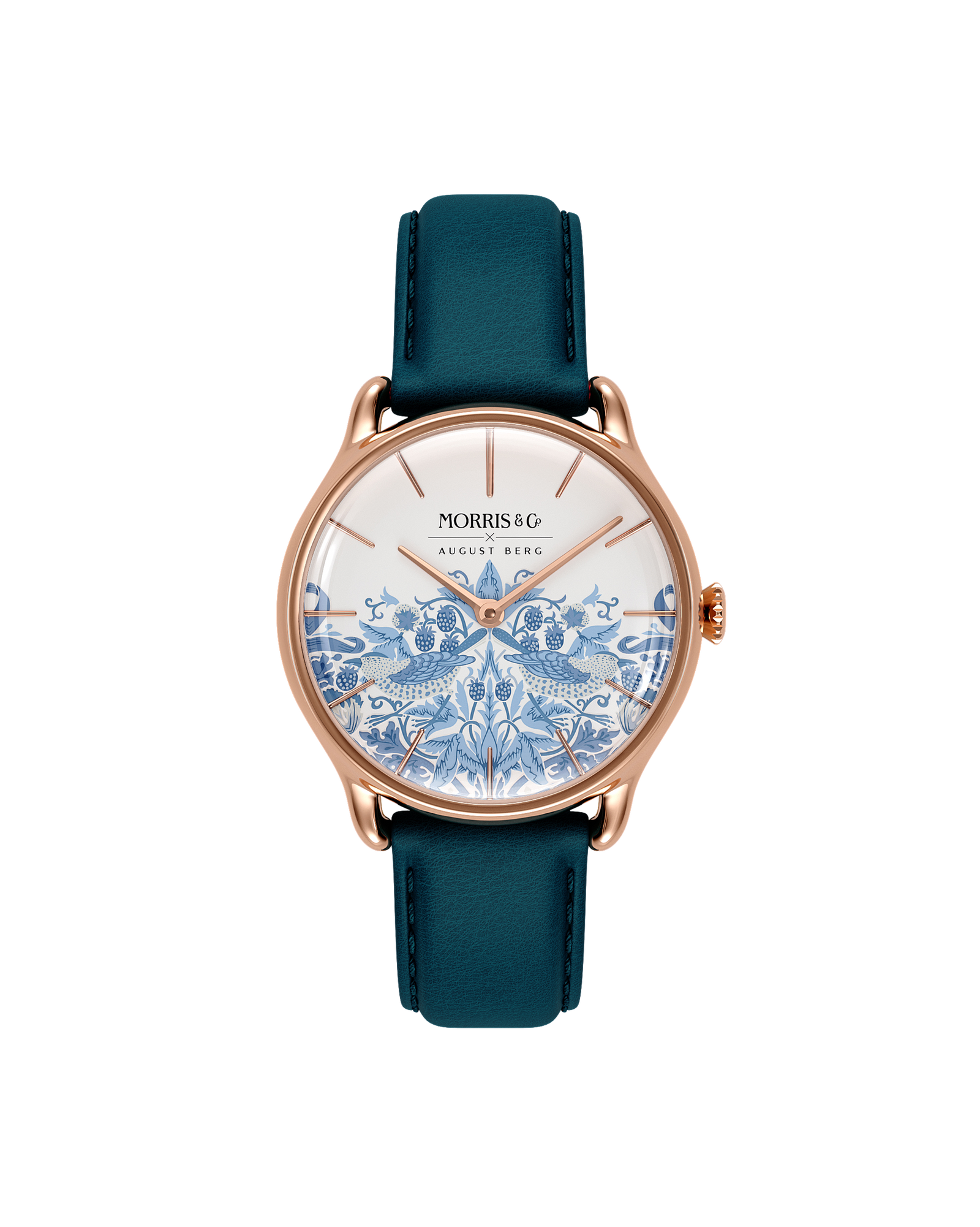 August Berg MORRIS & CO Rose Gold Strawberry Thief Woad Blue