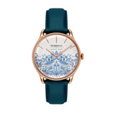 August Berg MORRIS & CO Rose Gold Strawberry Thief Woad Blue Leather 30mm