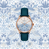 August Berg MORRIS & CO Rose Gold Strawberry Thief Woad Blue Leather 30mm