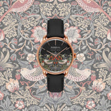 August Berg MORRIS & CO Simply Strawberry Thief Cochineal Black 30mm - Leather - Rose Gold