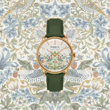 August Berg MORRIS & CO Simply Strawberry Thief Cochineal Olive Green 30mm - Leather - Gold