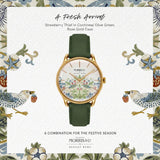 August Berg MORRIS & CO Simply Strawberry Thief Cochineal Olive Green 30mm - Leather - Gold