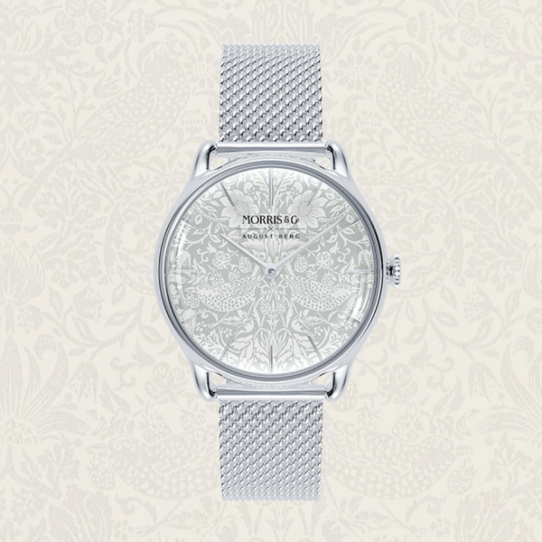 August Berg Morris & Co Strawberry Thief Silver Mesh 30mm
