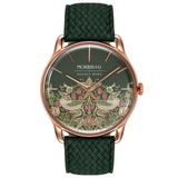 August Berg Morris & Co Strawberry Thief Rose Gold Fennel Perlon 38mm