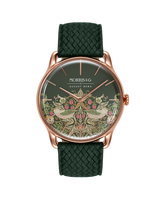 August Berg Morris & Co Strawberry Thief Rose Gold Fennel Perlon 38mm