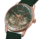 August Berg Morris & Co Strawberry Thief Rose Gold Fennel Perlon 38mm