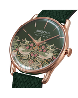 August Berg Morris & Co Strawberry Thief Rose Gold Fennel Perlon 38mm