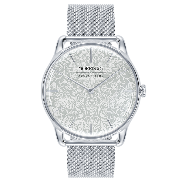 August Berg Morris & Co Strawberry Thief Silver  Mesh 38mm