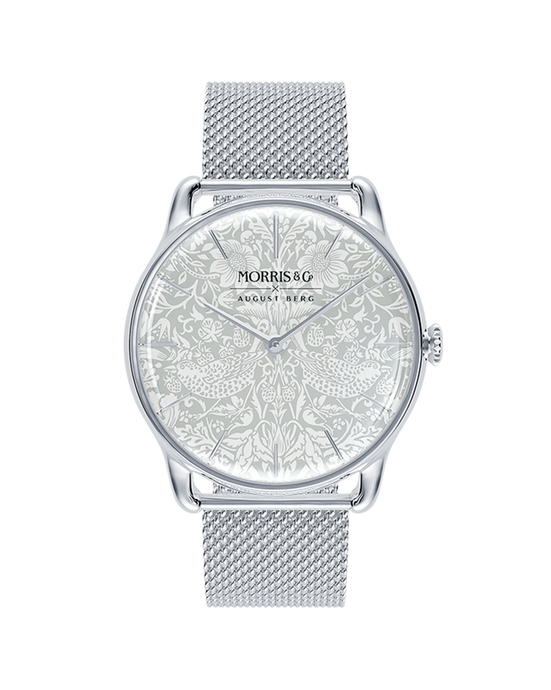 August Berg Morris & Co Strawberry Thief Silver  Mesh 38mm