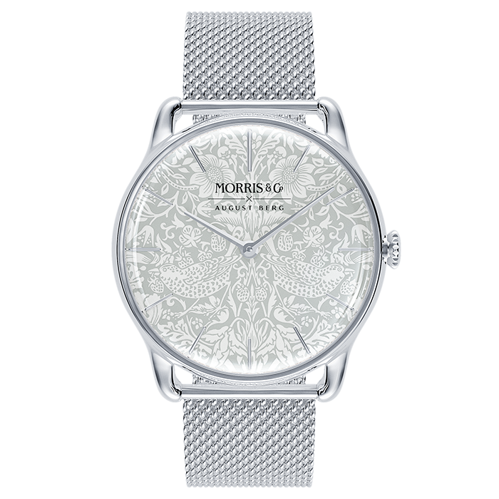 August Berg Morris & Co Strawberry Thief Silver  Mesh 38mm