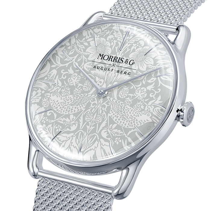 August Berg Morris & Co Strawberry Thief Silver  Mesh 38mm