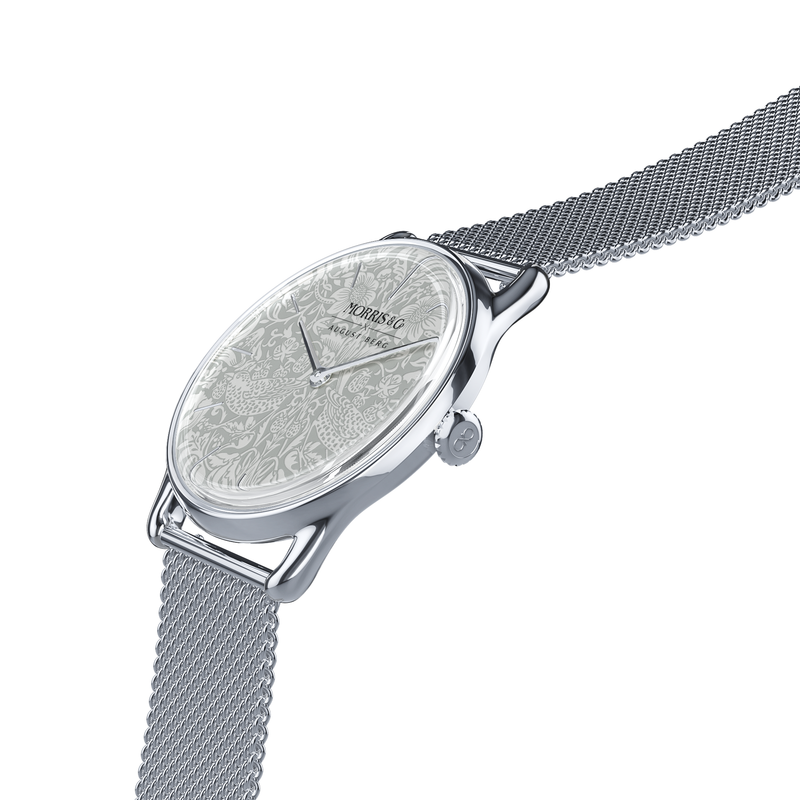 August Berg Morris & Co Strawberry Thief Silver  Mesh 38mm