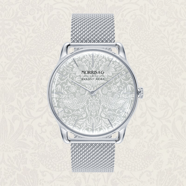 August Berg Morris & Co Strawberry Thief Silver  Mesh 38mm