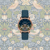 August Berg MORRIS & CO. PETITE Indigo Rose Gold Strawberry Thief | Indigo Embossed Leather 26mm