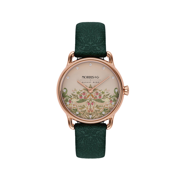 August Berg MORRIS & CO. PETITE Fennel Rose Gold Pink Dial Strawberry Thief 26mm