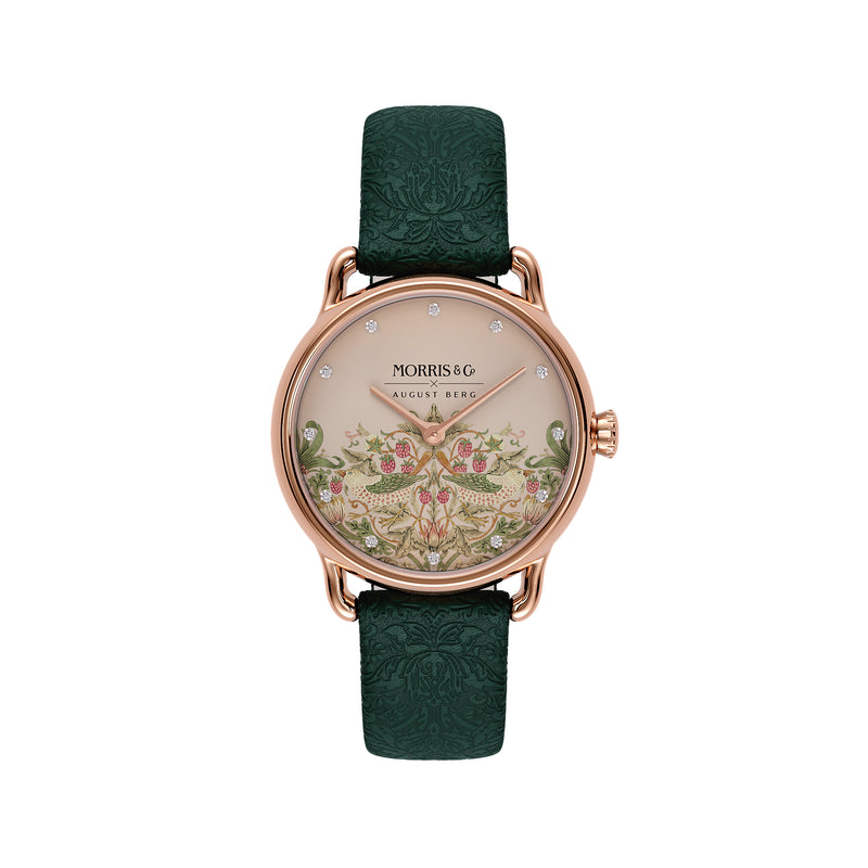 August Berg MORRIS & CO. PETITE Fennel Rose Gold Pink Dial Strawberry Thief 26mm