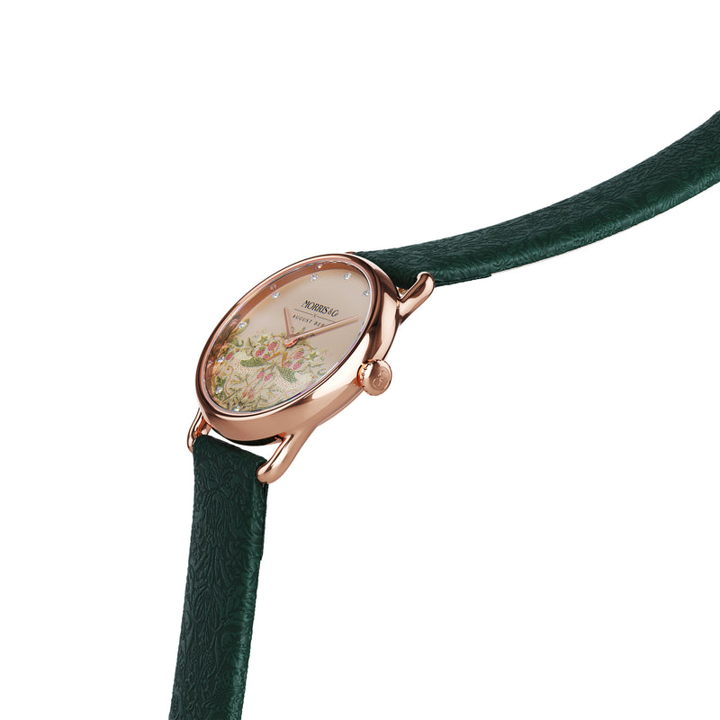 August Berg MORRIS & CO. PETITE Fennel Rose Gold Pink Dial Strawberry Thief 26mm