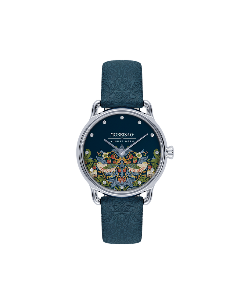August Berg MORRIS & CO. PETITE Indigo Silver Strawberry Thief | Indigo Embossed Leather 26mm