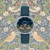 August Berg MORRIS & CO. PETITE Indigo Silver Strawberry Thief | Indigo Embossed Leather 26mm