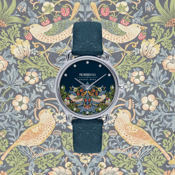 August Berg MORRIS & CO. PETITE Indigo Silver Strawberry Thief | Indigo Embossed Leather 26mm