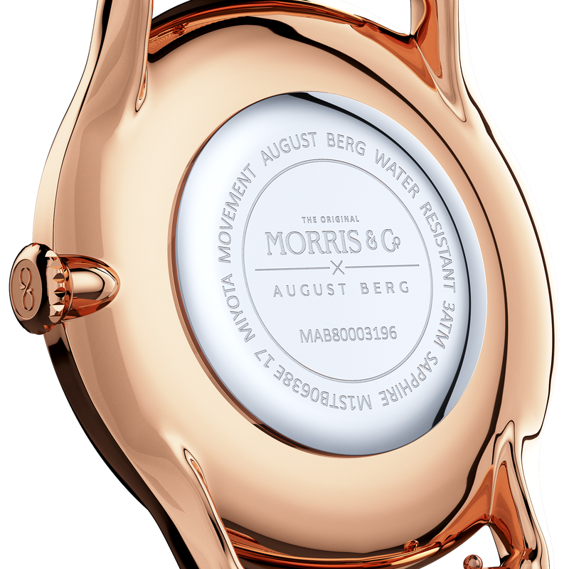 August Berg Morris & Co Pimpernel Rose Gold Indigo Perlon 38mm