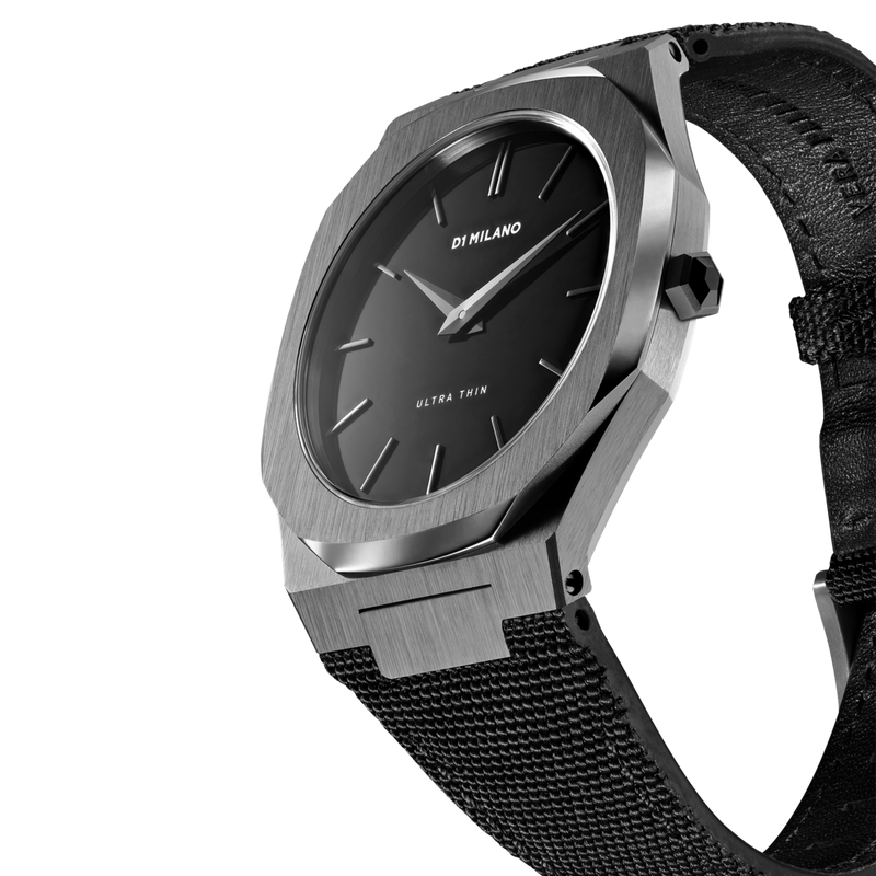 D1 MILANO UTNJ02 Nylon Ultra Thin, Gunmetal watch for men, watch for men, Gunmetal watch, men watch, Black dial watch, Black dial watch for men, Nylon watch, Nylon Strap.