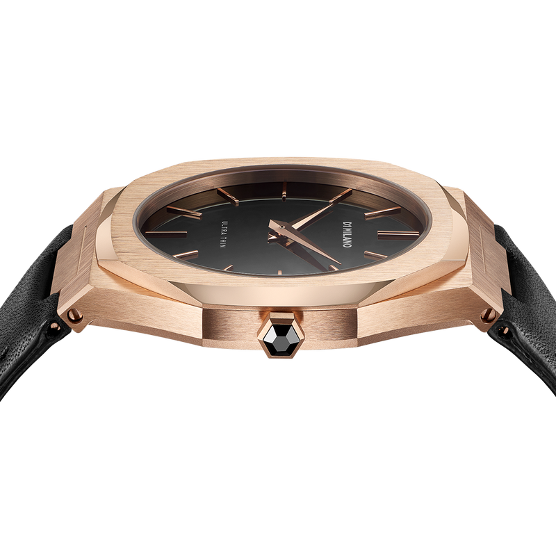 D1 MILANO UTLJ03 Rose Gold Ultra Thin, Rose Gold watch for men, watch for men, Rose Gold watch, men watch, Black dial watch, Black dial watch for men, Leather watch, Calf Leather Strap.