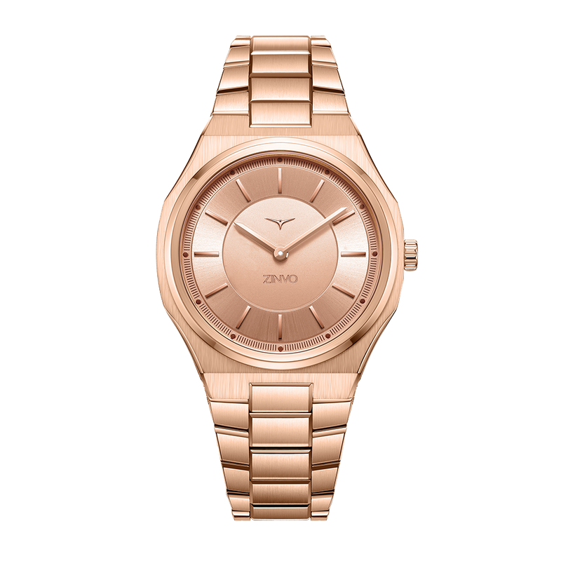 Zinvo Zealous Rose, Rose Gold watch for Women, watch for Women, Rose Gold Watch, Women watch, Glow in The Dark Index and Hands and Hour Markets Dial watch, Matte Rose Gold Dial, Glow in The Dark Index and Hands and Hour Markets Dial watch for Women, Bracelet watch, Stainless Steel Strap.