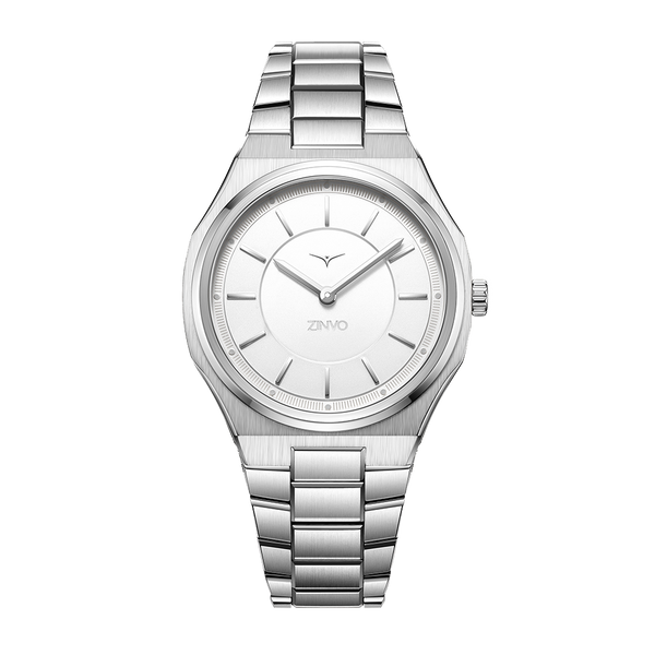 Zinvo Zealous Silver, Silver watch for Women, watch for Women, Silver Watch, Women watch, Glow in The Dark Index and Hands and Hour Markets Dial watch, Matte Silver Dial, Glow in The Dark Index and Hands and Hour Markets Dial watch for Women, Bracelet watch, Stainless Steel Strap.