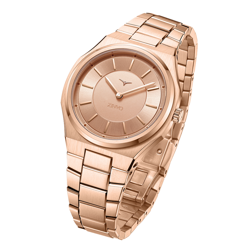 Zinvo Zealous Rose, Rose Gold watch for Women, watch for Women, Rose Gold Watch, Women watch, Glow in The Dark Index and Hands and Hour Markets Dial watch, Matte Rose Gold Dial, Glow in The Dark Index and Hands and Hour Markets Dial watch for Women, Bracelet watch, Stainless Steel Strap.