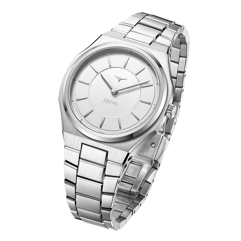 Zinvo Zealous Silver, Silver watch for Women, watch for Women, Silver Watch, Women watch, Glow in The Dark Index and Hands and Hour Markets Dial watch, Matte Silver Dial, Glow in The Dark Index and Hands and Hour Markets Dial watch for Women, Bracelet watch, Stainless Steel Strap.