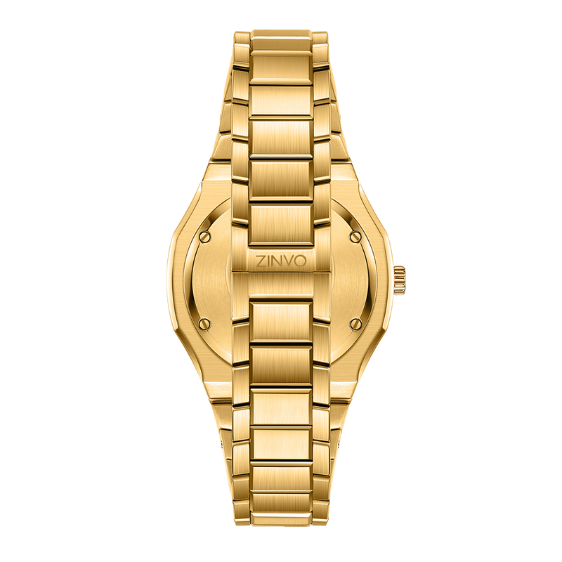 Zinvo Zealous Allure, Gold watch for Women, watch for Women, Gold Watch, Women watch, Glow in The Dark Index and Hands and Hour Markets Dial watch, Matte White Dial, Glow in The Dark Index and Hands and Hour Markets Dial watch for Women, Bracelet watch, Stainless Steel Strap,