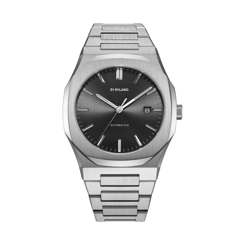 Silver watch for men, Automatic watch, Silver watch, men watch, black dial watch, black dial watch for men, D1 Milano