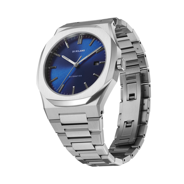 Silver watch for men, Automatic watch, Silver watch, men watch, blue dial watch, blue dial watch for men, D1 Milano