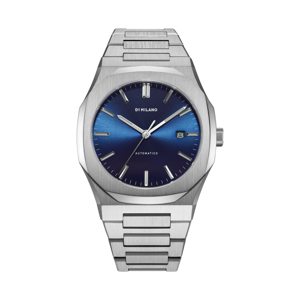 Silver watch for men, Automatic watch, Silver watch, men watch, blue dial watch, blue dial watch for men, D1 Milano