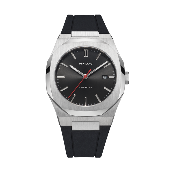 Silver watch for men, Automatic watch, Silver watch, men watch, black dial watch, black dial watch for men, D1 Milano