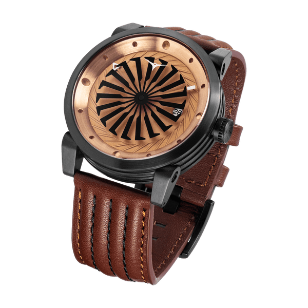 Zinvo Blade Outlaw, Black watch for men, watch for men, Black watch, men watch, 1-Second-Spin Turbine dial watch, 1-Second-Spin Turbine dial watch for men, Leather watch, Genuine Leather Strap.